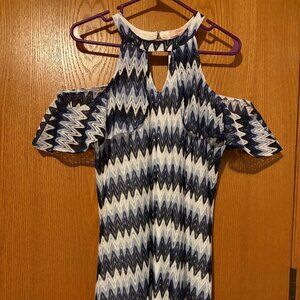 Candies Blue, White and Navy Cold Shoulder Dress